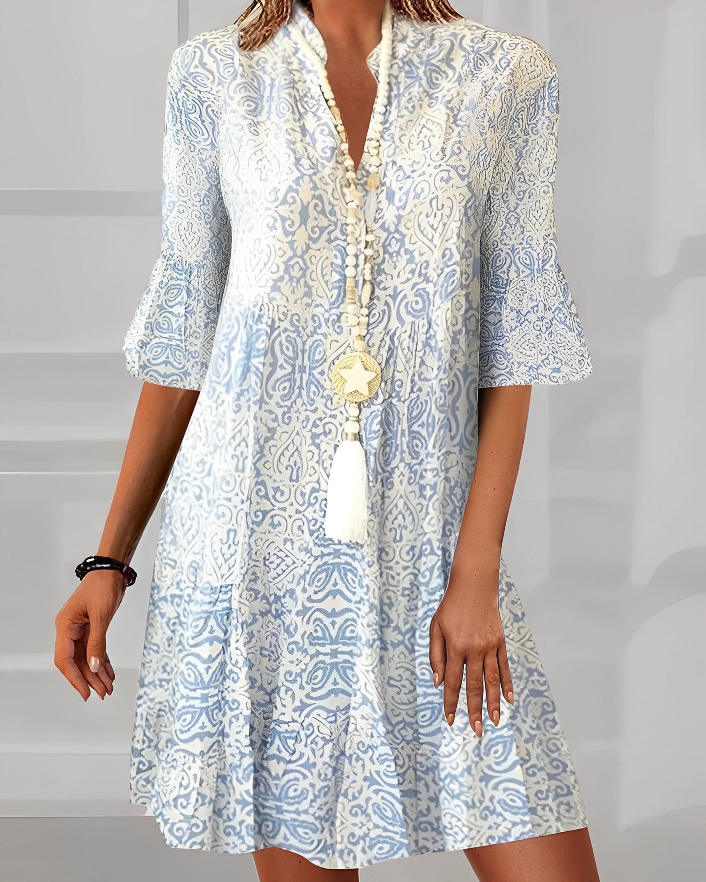 Isolde | Women's Floral Print V-Neck 3/4 Sleeve Dress