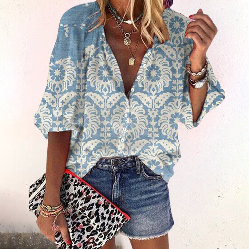 Octavia | Women's Floral Button Up 3/4 Sleeve Blouse