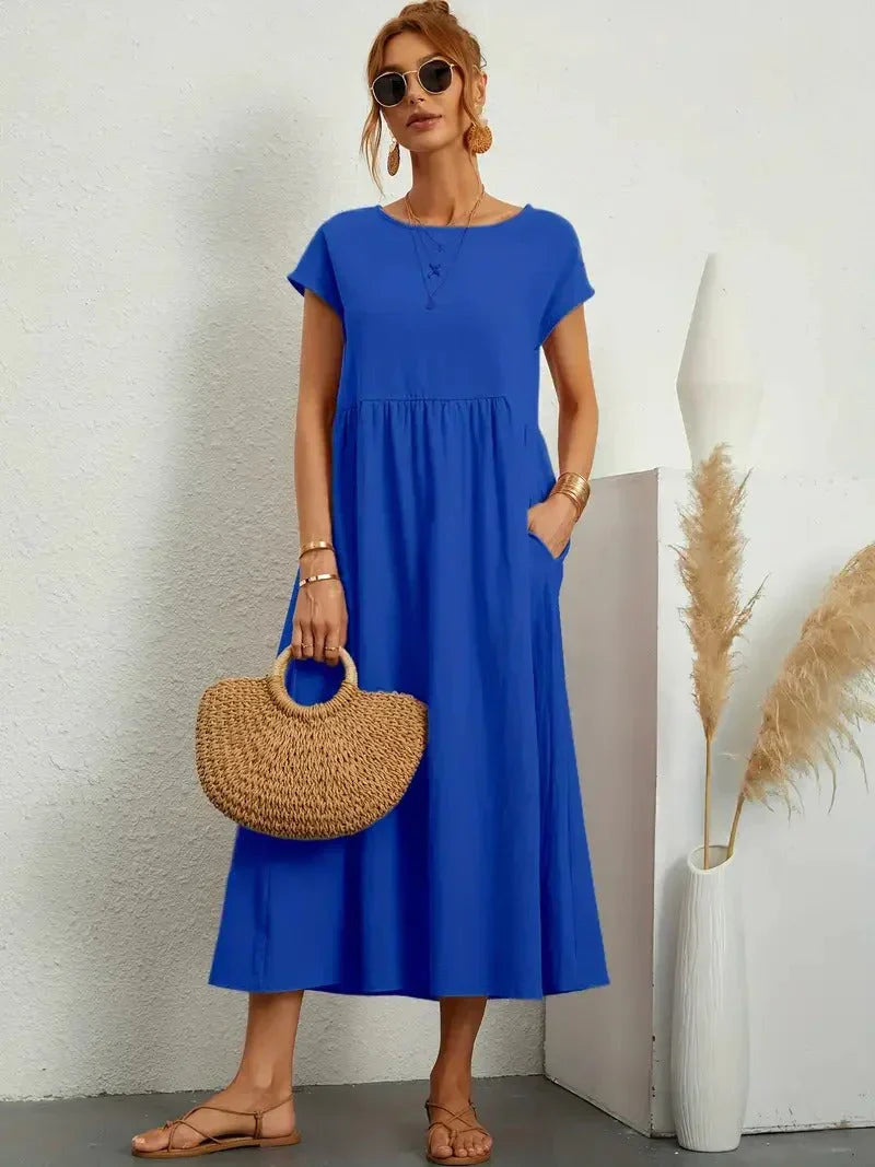 Alice | Women's Short Sleeve Loose Midi Pocket Dress