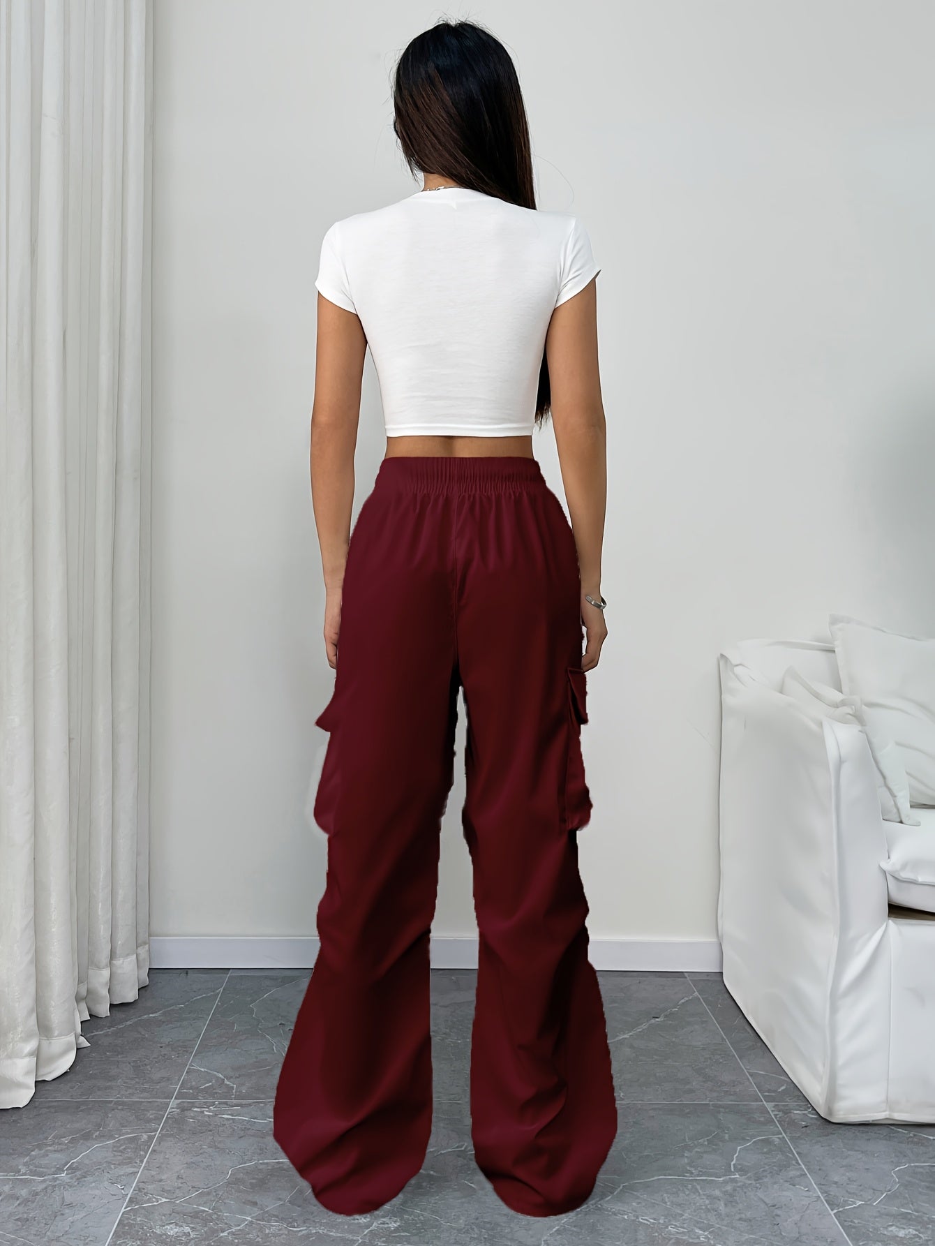 Samantha | Women's Wide Leg Cargo Pocket Drawstring Pants