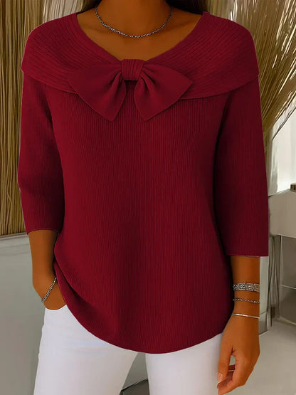 Neve | Ribbed Bow Neck Knitted Winter Top
