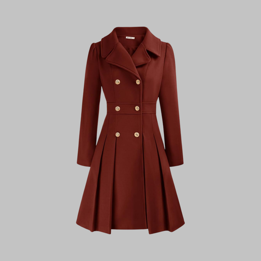 Demi | Double Breasted Fit and Flare Pleated Winter Coat