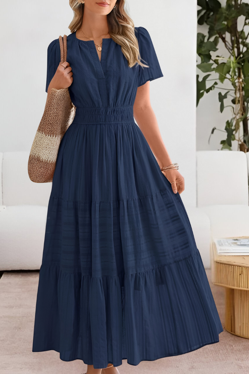 Alice | Women's Boho Short Sleeve Smocked Midi Dress
