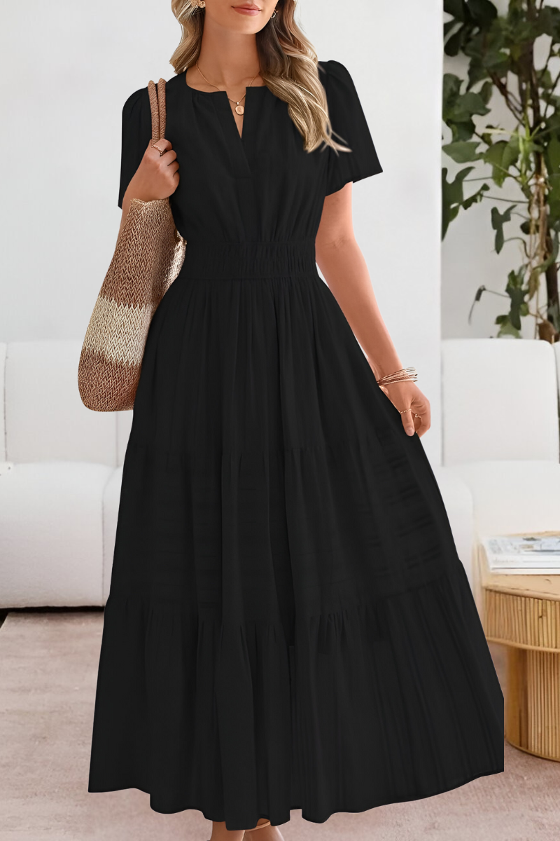 Alice | Women's Boho Short Sleeve Smocked Midi Dress