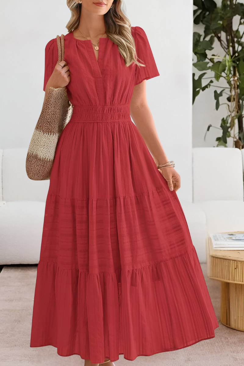 Alice | Women's Boho Short Sleeve Smocked Midi Dress