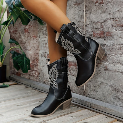 Gemma | Embroidered Western Cowboy Block Heel Boots