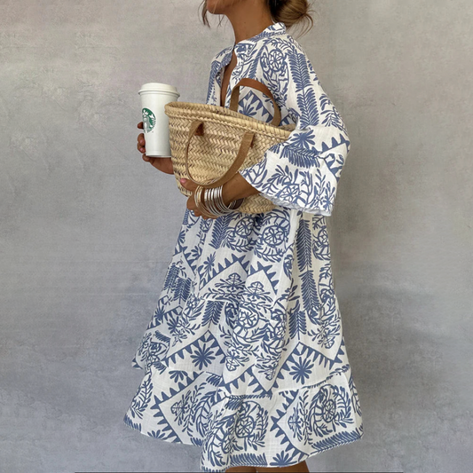 Bethany | Women's Boho Patterned Long Sleeve Mini Dress