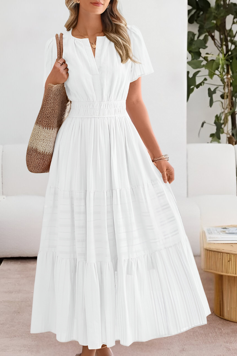 Alice | Women's Boho Short Sleeve Smocked Midi Dress