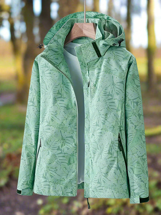 Willow | Leaf Print Waterproof Hooded Lightweight Rain Jacket