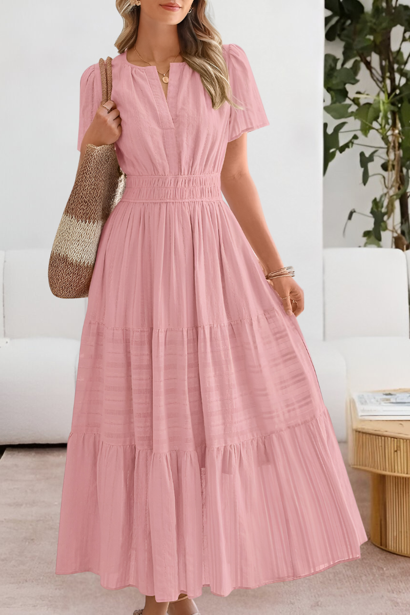 Alice | Women's Boho Short Sleeve Smocked Midi Dress