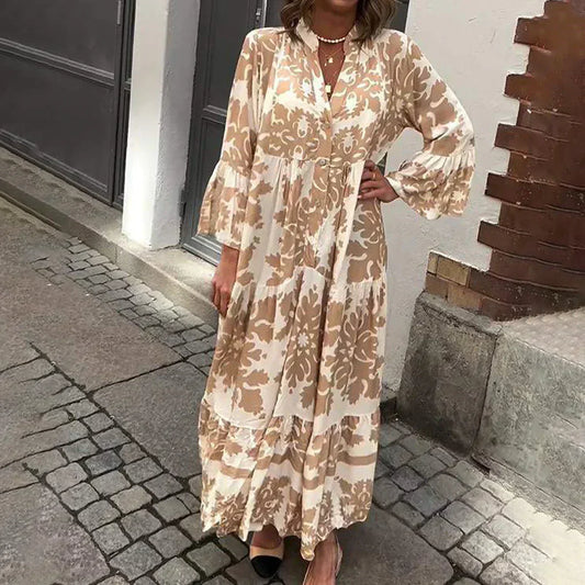 Ava | Women's Boho Printed Long Sleeve Midi Dress