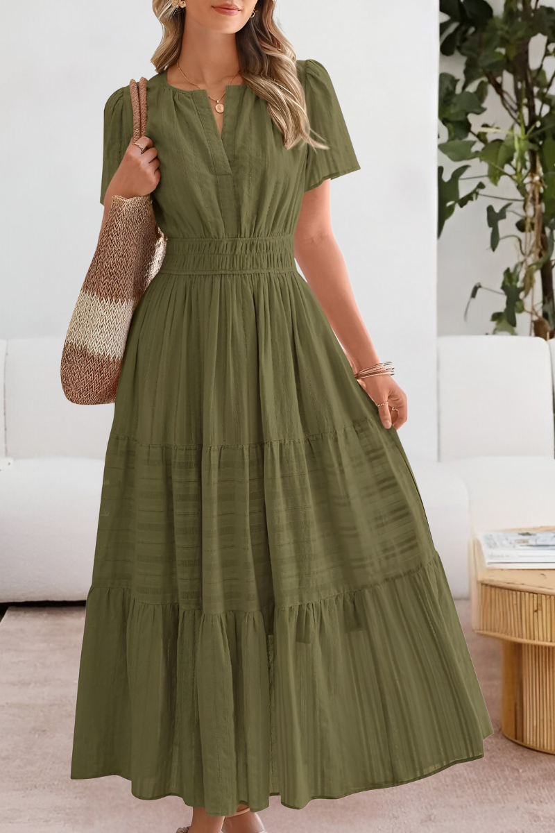 Alice | Women's Boho Short Sleeve Smocked Midi Dress