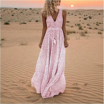 Catherine | Women's Boho Sleeveless V Neck Maxi Dress