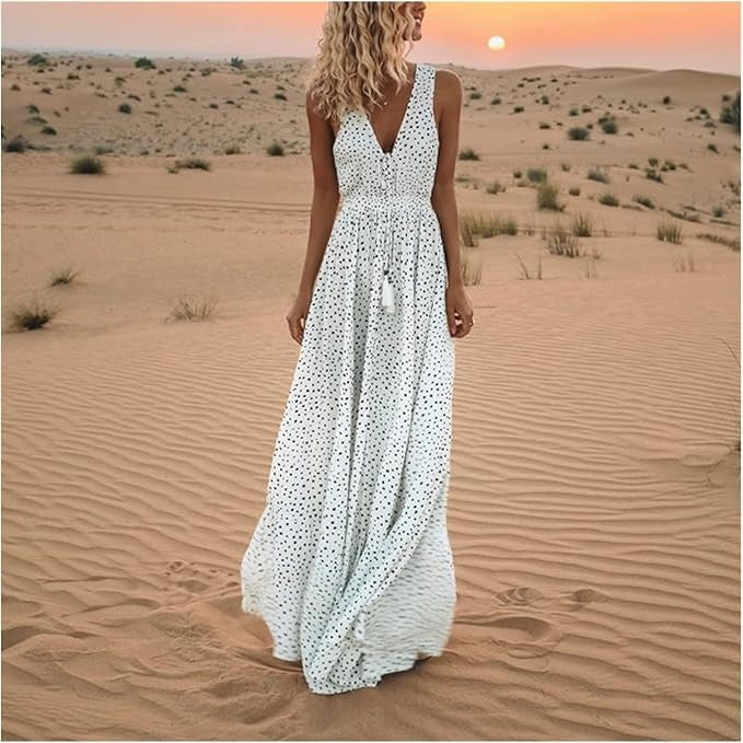 Catherine | Women's Boho Sleeveless V Neck Maxi Dress