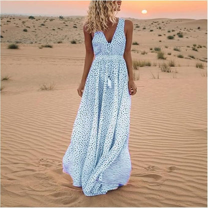 Catherine | Women's Boho Sleeveless V Neck Maxi Dress