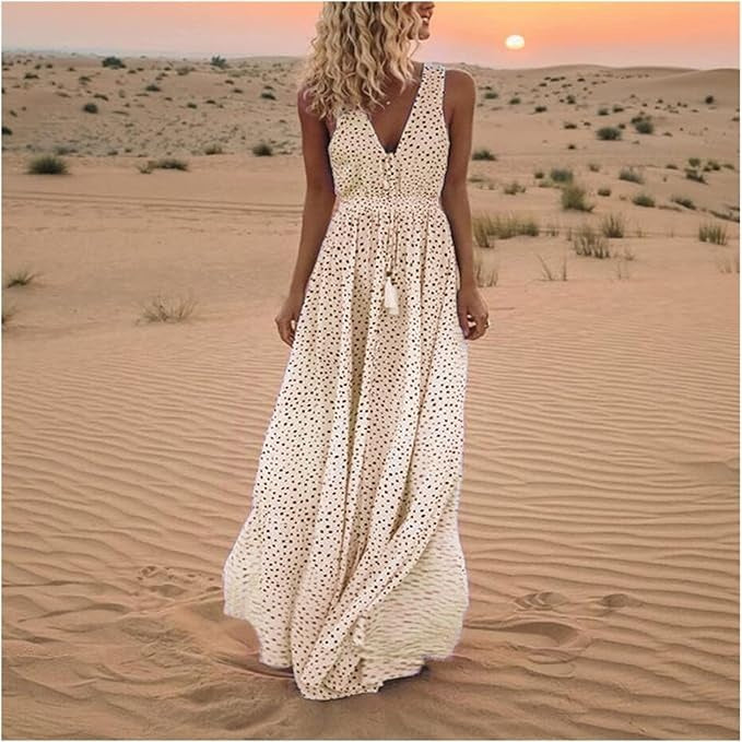 Catherine | Women's Boho Sleeveless V Neck Maxi Dress