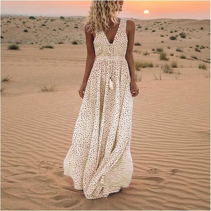 Catherine | Women's Boho Sleeveless V Neck Maxi Dress