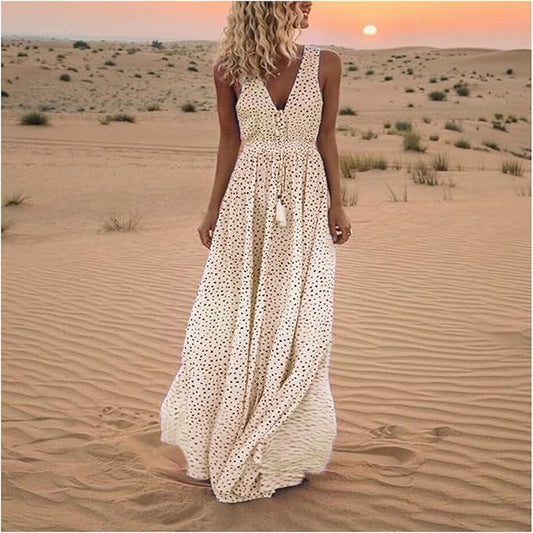 Catherine | Women's Boho Sleeveless V Neck Maxi Dress