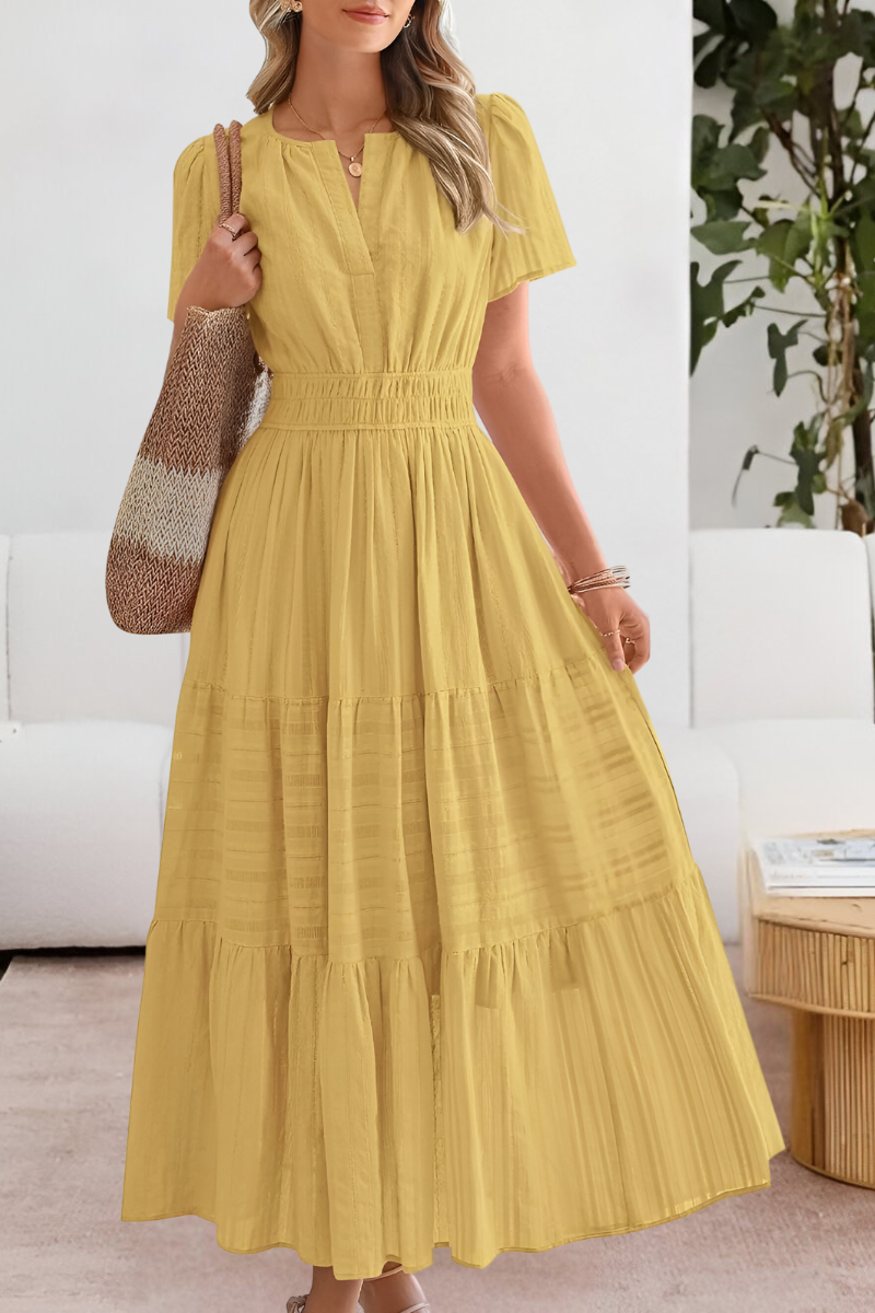 Alice | Women's Boho Short Sleeve Smocked Midi Dress