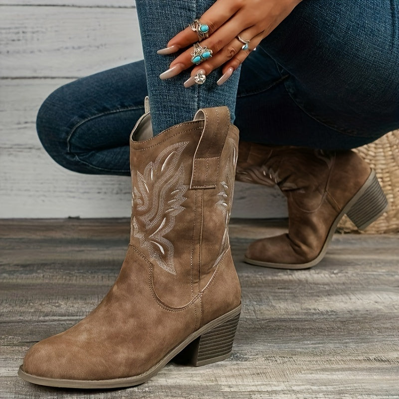 Gemma | Embroidered Western Cowboy Block Heel Boots