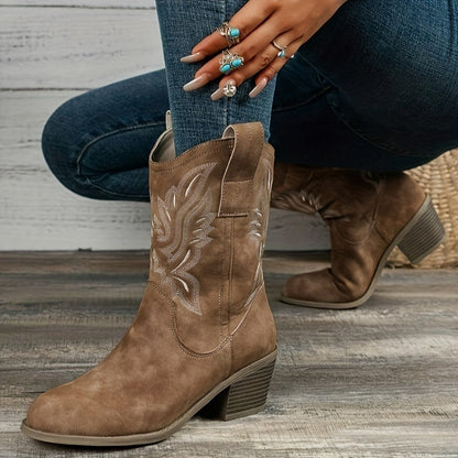 Gemma | Embroidered Western Cowboy Block Heel Boots