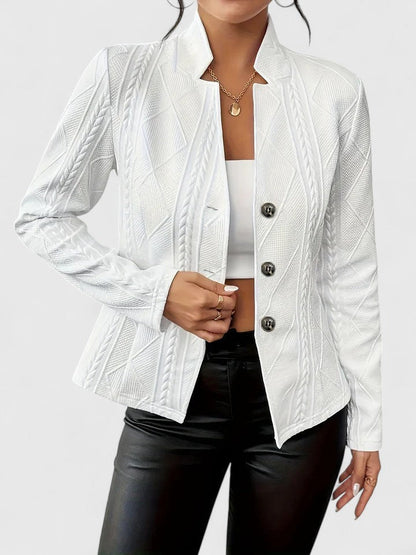 Maisie | Cable Textured Stand Collar Button Knit Jacket