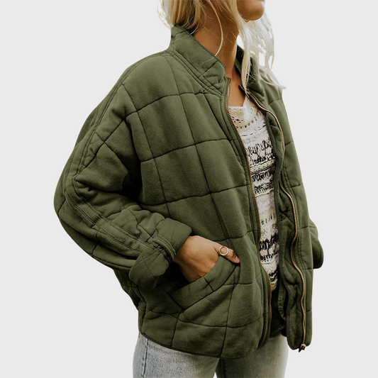 Hazel | Oversized Quilted Zip Up Bomber Jacket