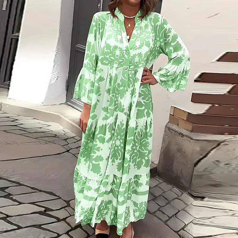 Ava | Women's Boho Printed Long Sleeve Midi Dress