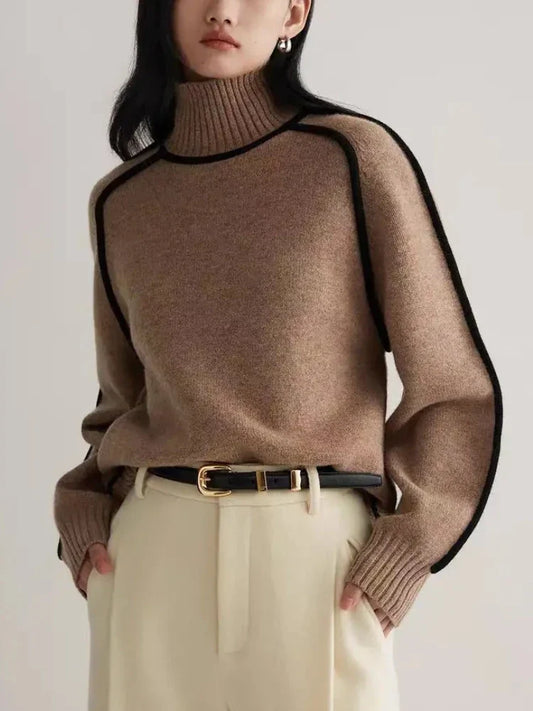 Sophia | Contrast Seam Ribbed Turtleneck Knit Jumper