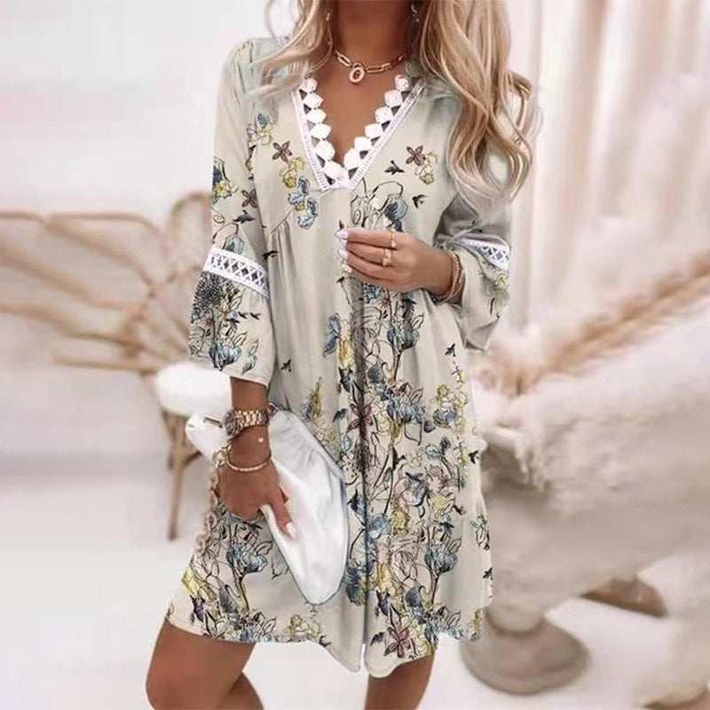 Audrey | Women's Boho Floral V Neck Mini Dress