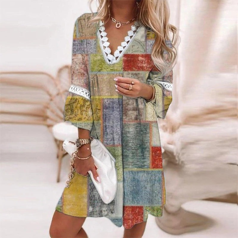 Audrey | Women's Boho Floral V Neck Mini Dress