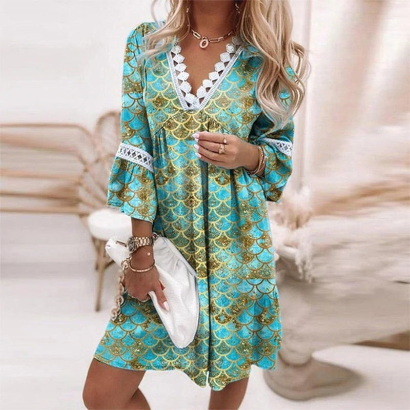 Audrey | Women's Boho Floral V Neck Mini Dress