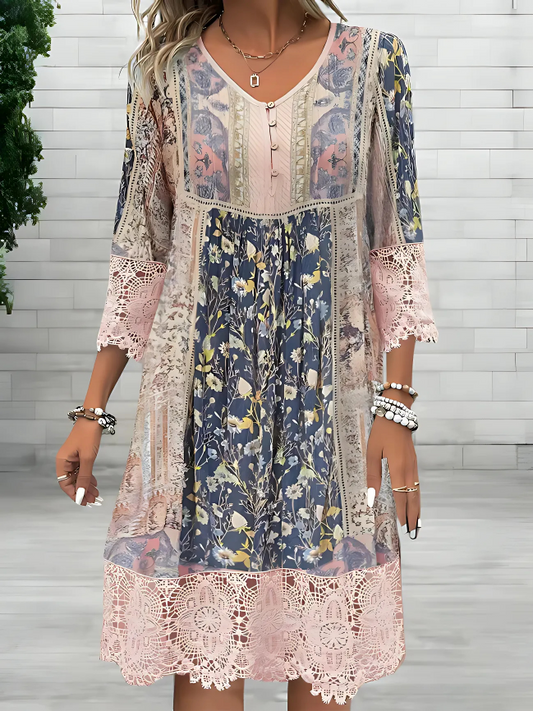 Anna | Women's Boho Printed V Neck Midi Dress