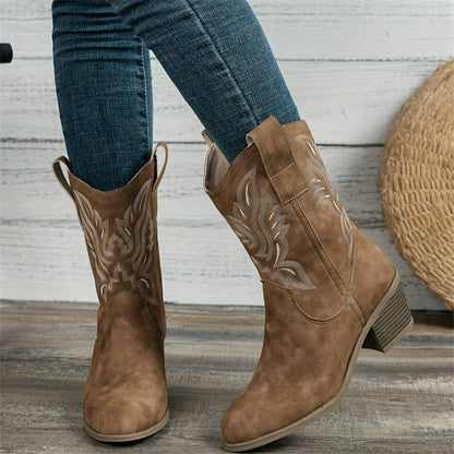 Gemma | Embroidered Western Cowboy Block Heel Boots