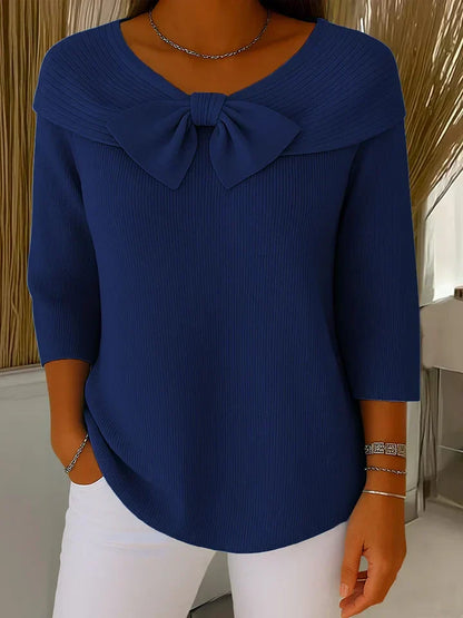 Neve | Ribbed Bow Neck Knitted Winter Top