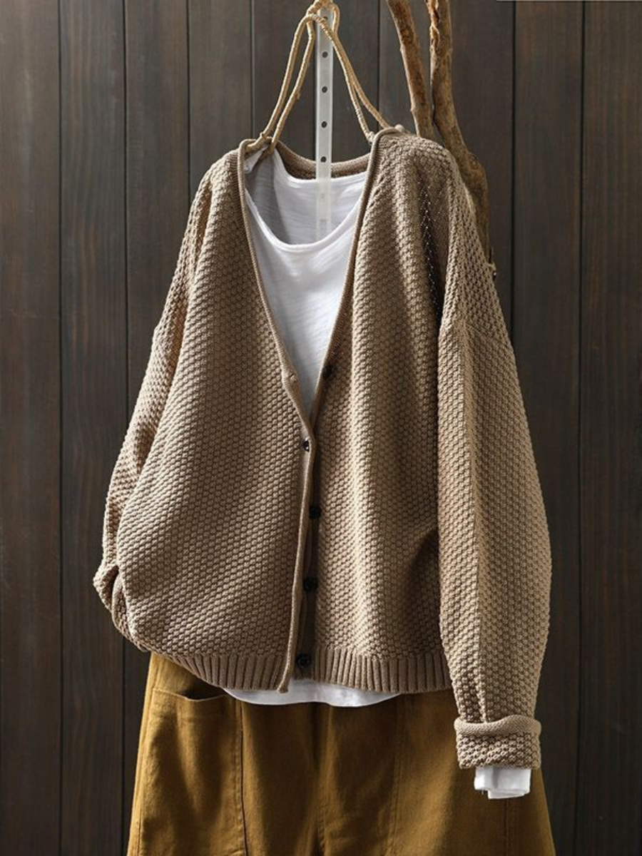 Callie | Textured Knit V Neck Button Cardigan