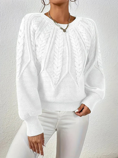 Kelsey | Cable Knit Crew Neck Balloon Sleeve Jumper