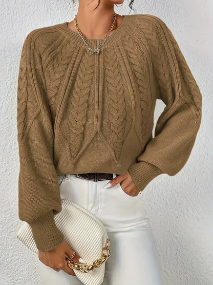 Kelsey | Cable Knit Crew Neck Balloon Sleeve Jumper