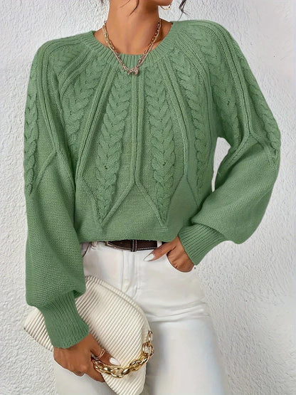Kelsey | Cable Knit Crew Neck Balloon Sleeve Jumper