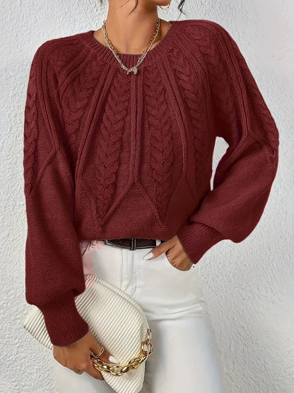 Kelsey | Cable Knit Crew Neck Balloon Sleeve Jumper
