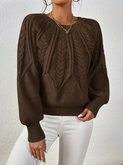 Kelsey | Cable Knit Crew Neck Balloon Sleeve Jumper