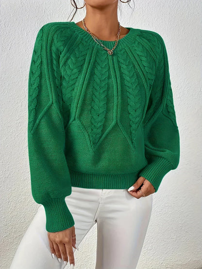 Kelsey | Cable Knit Crew Neck Balloon Sleeve Jumper