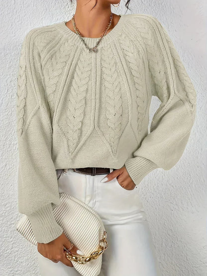 Kelsey | Cable Knit Crew Neck Balloon Sleeve Jumper