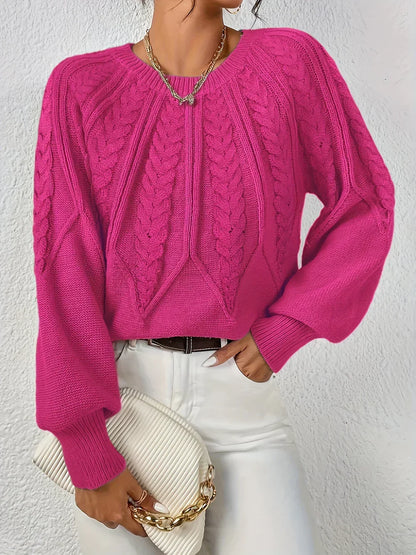 Kelsey | Cable Knit Crew Neck Balloon Sleeve Jumper