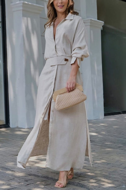 Camille | Women's Collared Belted Maxi Dress
