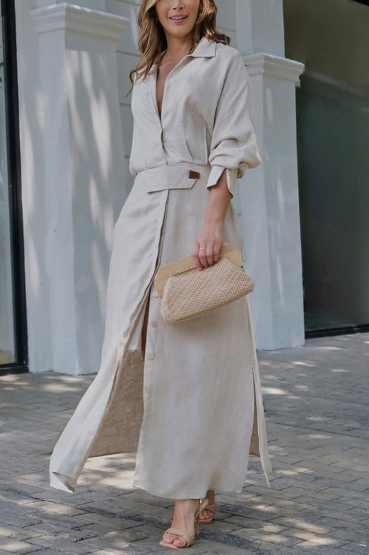 Camille | Women's Collared Belted Maxi Dress