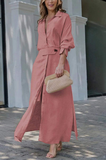 Camille | Women's Collared Belted Maxi Dress