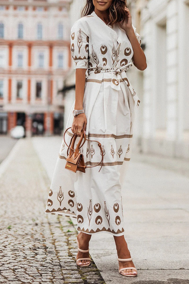 Cassandra | Women's Collared Printed Long Sleeve Midi Dress