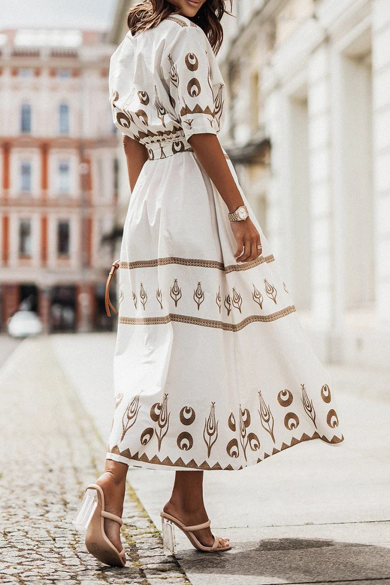 Cassandra | Women's Collared Printed Long Sleeve Midi Dress