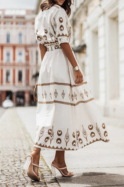 Cassandra | Women's Collared Printed Long Sleeve Midi Dress